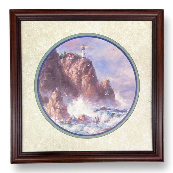 Home Interiors Robert Wee
Lighthouse Cliff Ocean Framed
Wall Art Rare Vintage - Picture 3 of 5